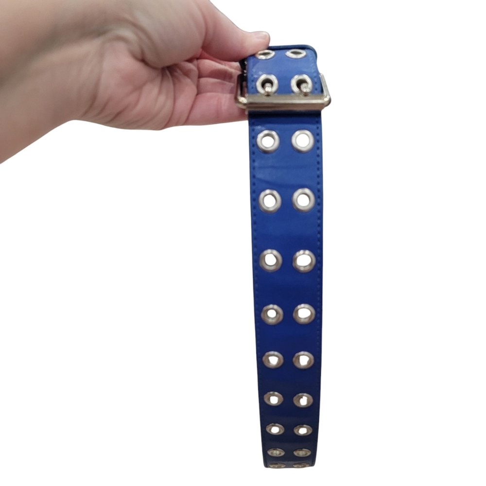 Edgy Bright Blue Double Grommet Belt Unisex Punk Metal 80’s 90’s Size 32 - Picture 6 of 13